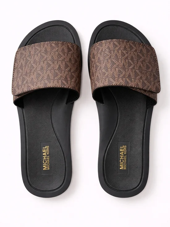 🆕Michael Kors MK Logo Slides + Matching Hat & Belt Set Brown Monogram Designer - Picture 6 of 6